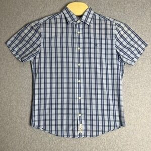 Penguin by Munsingwear Men's Blue Plaid Short Sleeve Button Up Shirt Size Small‎